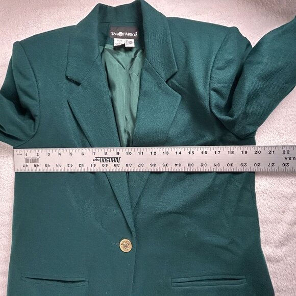 VTG Sag Harbor Womens Green Pure Wool Single-Breasted Blazer Jacket Size 8 Lined - Picture 7 of 10